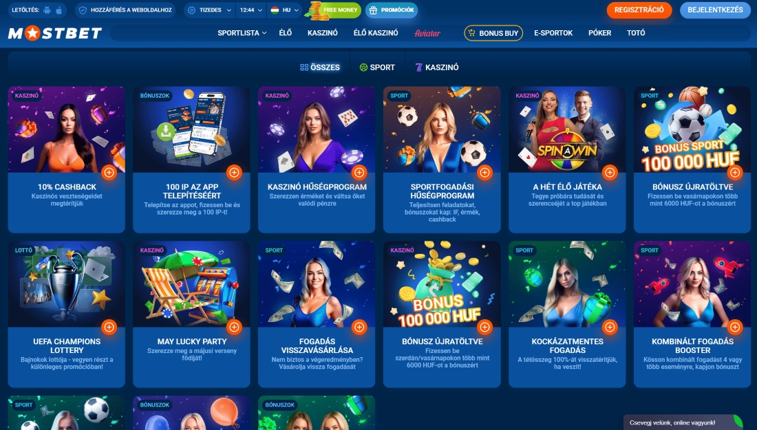 Elérhető promóciók, például cashback, app bónusz és heti nyeremények