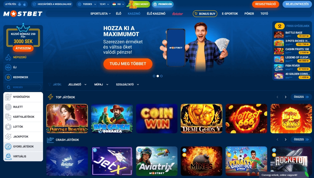 Legnépszerűbb kaszinójátékok, például Coin Win és Aviator a Mostbet oldalán