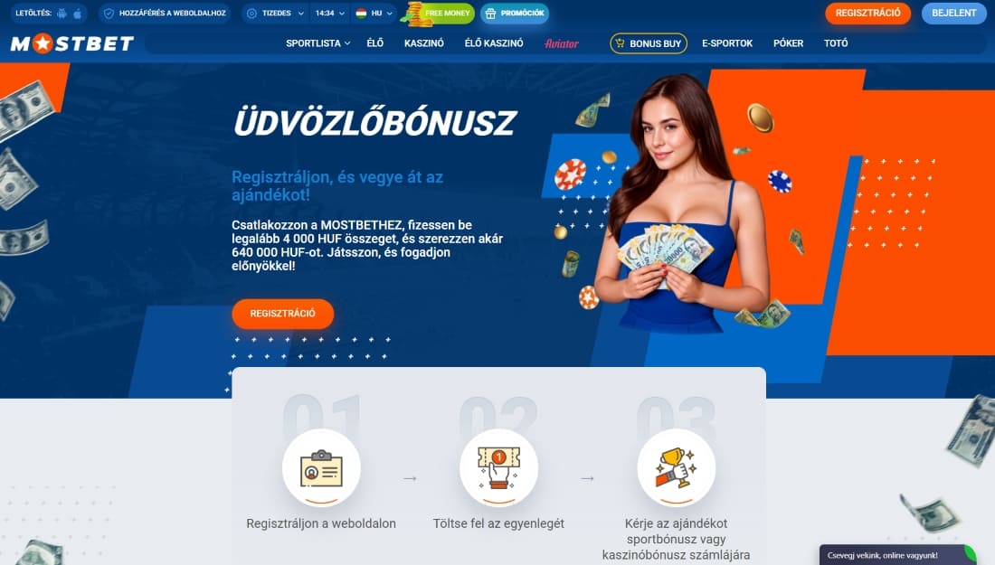 Üdvözlőbónusz ajánlat részletes bemutatása regisztrációs lépésekkel és pénznyereménnyel