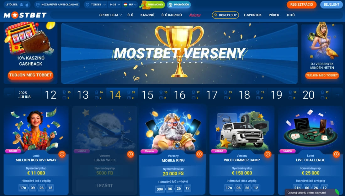 Mostbet napi versenynaptár lottóval, sorsolással és nyereményalapokkal különböző dátumokra bontva